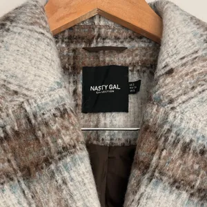 Nasty‎ Gal Collection Brushed Wool Look Plaid Checked Overcoat Trench US 2 NYC thumbnail 6