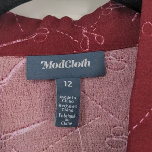 Modcloth A Cut Above Average Shirt Dress Size 12 Burgundy Scissors Hair Stylist‎ thumbnail 5