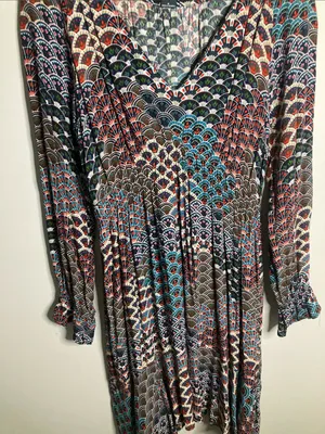 Maeve Multicolored Fan-Print V-Neck Long Sleeve Dress thumbnail 3
