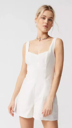 NWT Urban Outfitters Sandy Tie-Back Romper White Size Large 100% Cotton thumbnail 1