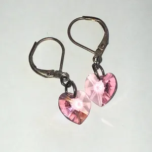 Pink Heart Crystal Dainty Drop Earrings thumbnail 3