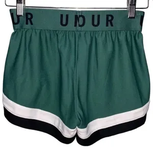 Under Armour Women’s Size XS Forest Green White Black Heatgear Activewear Shorts thumbnail 2