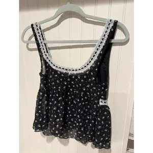 No Boundaries flyaway black and white lace trim cami tank top large NWT thumbnail 4
