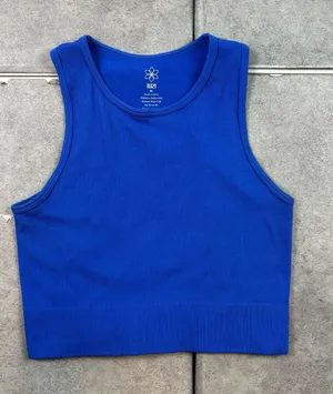 Blue aura stretchy athletic workout crop tank top thumbnail 1