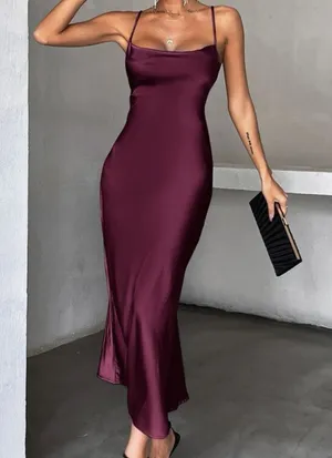 New Shein Cami Satin Backless Midi Dress Us4 thumbnail 1