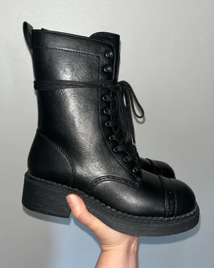 wild fable Black Lace-Up Combat Boots with Chunky Heel thumbnail 1