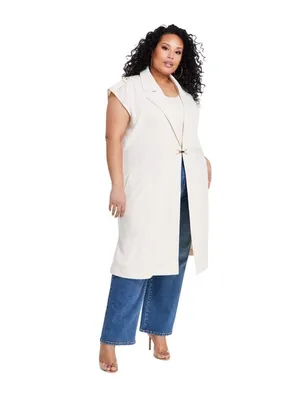 NWT Nina Parker Clasp-Front Duster Vest 323-B178W Winter Oat Off White 3X thumbnail 5