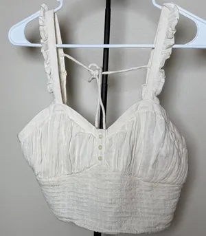 American Eagle Cream Milkmaid Ruffle Strap Tie Back Tank Top Size Small thumbnail 1