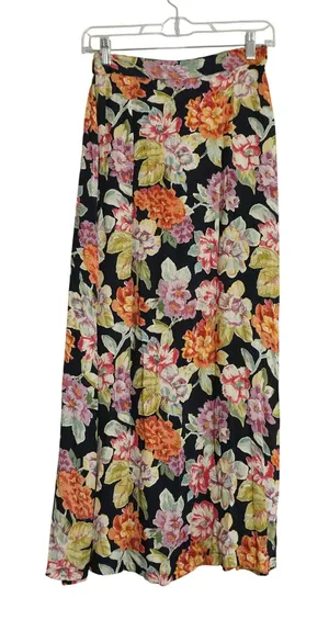 Passports Pier 1 Imports Vintage Floral Maxi Skirt Black Rayon Boho Size Small thumbnail 1
