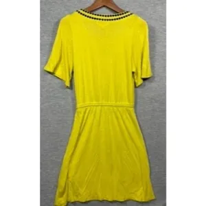 Boden Estelle Dress US 2‎ Yellow Linen Blend Drawstring Waist Embroidered Neck thumbnail 8