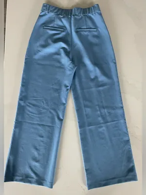 Abercrombie Sloane High Rise Pleated Wide Leg Trouser Pants Light Blue thumbnail 3