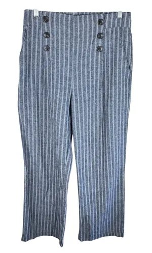 Ci Sono Linen Blue White Pinstriped Beachy Coastal High Rise‎ Pull On Pants Sz M thumbnail 1