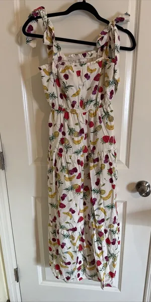 Sadie & Sage Kerr Fruit Salad Tiered Midi Dress Size Small Peasant Style thumbnail 1
