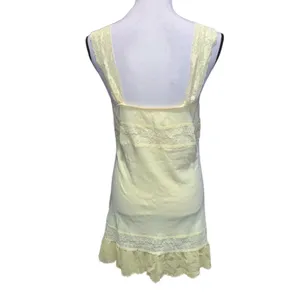 Yellow Lace-Trim Strappy Babydoll Dress Mini Ruched thumbnail 4