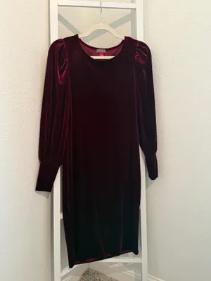 Vince Camuto Burgundy Velvet Puff Sleeve Midi Dress Women’s thumbnail 2