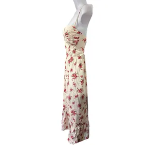 ASTR The Label Ivory Pink Red Floral Pleated Sweetheart Midi Dress Strappy M thumbnail 5