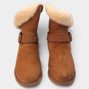 UGG Cedric Womens 8 Chestnut Suede Sheepskin Cuff Buckle Boots thumbnail 4