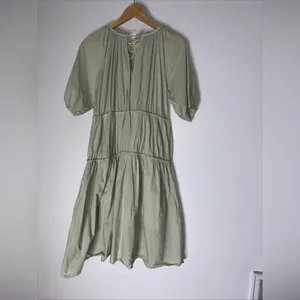 mello day Elbow Length Sleeve Poplin Midi Babydoll‎ Dress Muted Green Medium thumbnail 2