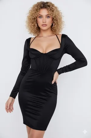 NWT House Of CB Grazia in Black Disco Satin Corset Fitted Mini Dress S Plus Cup thumbnail 1