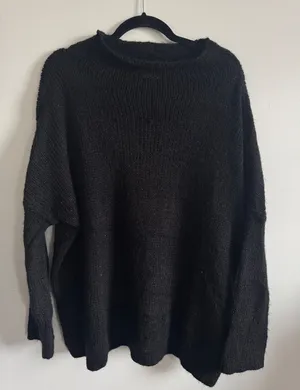 Debbie Katz South Beach Black Oversized Mock Neck Knit Sweater‎ Made in Italy thumbnail 1