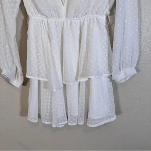Lioness White Swiss Dot Tiered Mini Dress Womens S Boho Fairy Cottage Core Bride thumbnail 11