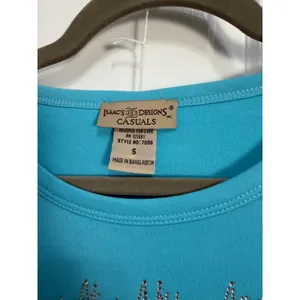 Isaacs Designs Casuals Blue Wine Glasses Rhinestone 3/4 Sleeve Top Small 7006‎ thumbnail 2