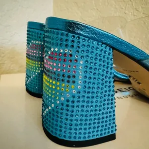 Kurt Geiger Party Clear Block Heel Sandal Glass Slipper Barbie Blue Size 8.5, NW thumbnail 14