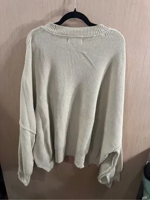 Women’s Grey Bandit Knit Oversized Crewneck Sweater - Cream Size XXL thumbnail 3