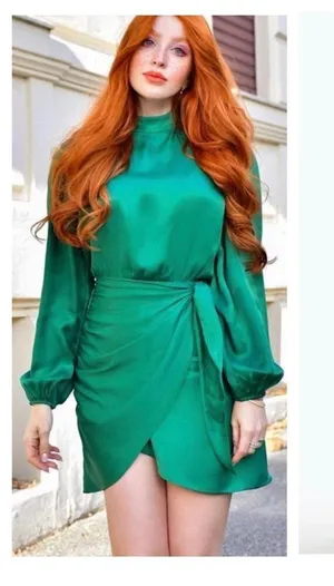 Zara Green Satin Mock Neck Faux Wrap Mini Dress Small Long Sleeve 1165/259 thumbnail 9