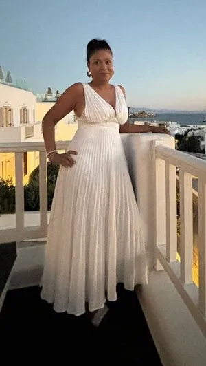 TOME White Accordion Pleated Sleeveless Flowy Bridal Maxi Dress Size 6 thumbnail 1