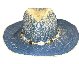 Blue and Tan Women's paper straw Cowgirl Hat thumbnail 2