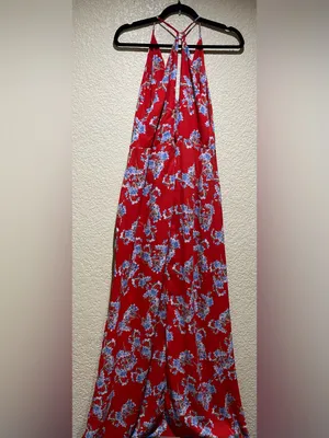 Lush Red Floral Sleeveless Maxi Dress with Open Back Size L NWT thumbnail 5