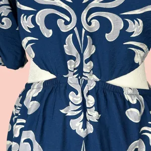 Abercrombie & Fitch Dress XS Blue Waist Cutout Damask Puff Sleeve Maxi Midi Boho thumbnail 10