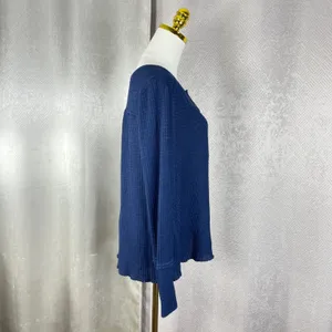 Anthropologie Navy Blue Waffle Knit Henley Long Sleeve Top Small SKU-A341 thumbnail 4