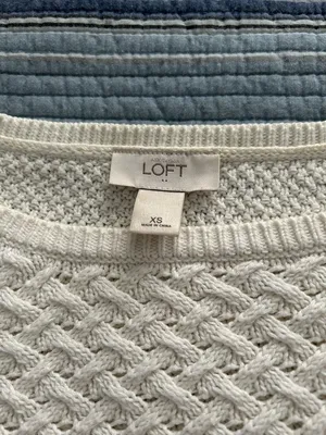 Loft Cottage Coastal 100% Cotton Sweater Women Ivory Size XS thumbnail 3