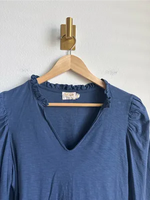 Nation LTD Tamira Elizabethan Tee Ocean Blue Ruffle Pima Cotton Top Medium thumbnail 8