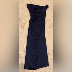 NEW Significant Other Alyssa Pleated One-Shoulder Draped Satin navy Gown Sz 6 thumbnail 6