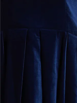 Alice + Olivia Navy Sleeveless Fit-and-Flare Dress Size 6 Adley Pleated Velvet thumbnail 11