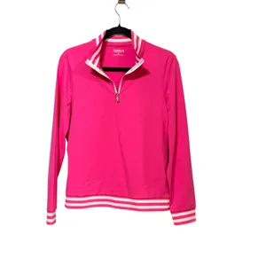 Acegolfs Womens Hot Pink Quarter Zip Golf Pullover Long Sleeve Striped Trim M thumbnail 2
