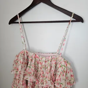 Something Navy Dress Floral Pleated Tiered Cream Multi Maxi Midi Garden Party thumbnail 3