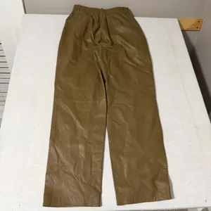 Toffs Vintage Tan Brown 100% Genuine Leather High Waisted Pleated Pants Size 10 thumbnail 3