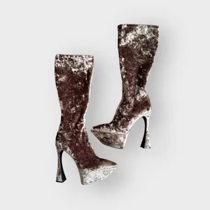 JEFFREY CAMPBELL Shego crushed velvet platform knee high boots NEW size 7.5 thumbnail 4