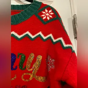 Holiday Time Size S Merry Christmas Embellished Sequin Crew Neck Ugly Sweater thumbnail 5