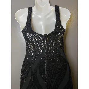 Lulus Dress Womens XS Black Sequin Square Neck Maxi Side Slit Evening Gown thumbnail 6