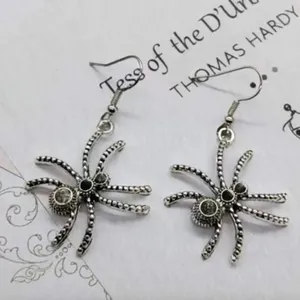 Gothic Spider Silver Tone Dangle Earrings Drop‎ Halloween Witch Spooky Scary thumbnail 2
