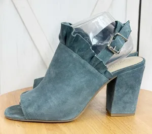 Seychelles by Anthropologie Sightseeing Suede Slingback Peep Toe Heels‎ Teal 9 thumbnail 1
