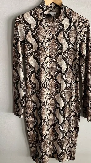 Leith Snakeskin Bodycon Midi Dress Turtleneck Long Sleeve Nordstrom M thumbnail 1