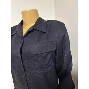 Alex & Amy Womens Navy Blue 100% Silk Jacquard Long Sleeve Button Down Blouse S thumbnail 2