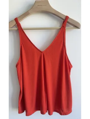 Free People Dani Swing Tank Top Bella Rosa Coral Ribbed V Neck Medium M thumbnail 2