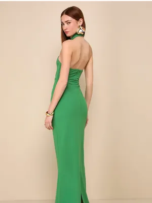 Lulus Mesmerizing Perfection Green Halter Neck Backless Maxi Dress Size XS thumbnail 2